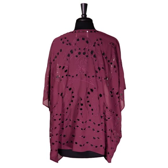 Beautiful Stories Anthropologie Women's Kimono Burgundy Open Front Cardigan OS - Picture 2 of 10